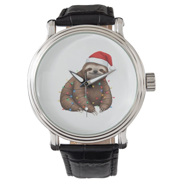Adorable Sloth Wrapped in Holiday Lights Classic T Armbanduhr (Vorderseite)