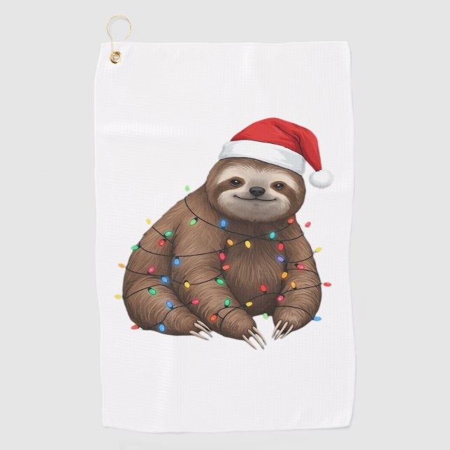 Adorable Sloth Wrapped in Holiday Lights Classic T Golfhandtuch (Vorderseite)