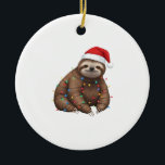 Adorable Sloth Wrapped in Holiday Lights Classic T Keramik Ornament<br><div class="desc">Adorable Sloth Wrapped in Holiday Lights Classic T-Shirt</div>