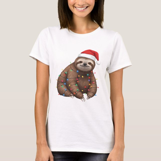 Adorable Sloth Wrapped in Holiday Lights Classic T T-Shirt (Vorderseite)