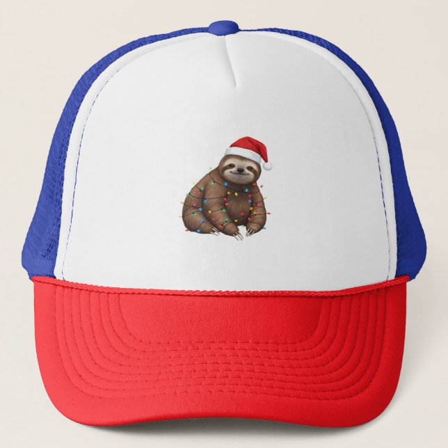 Adorable Sloth Wrapped in Holiday Lights Classic T Truckerkappe (Vorderseite)