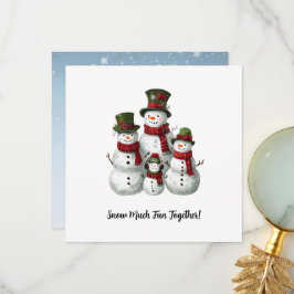 Adorable Snowman Familie in Matching Hats & Scarve Dankeskarte