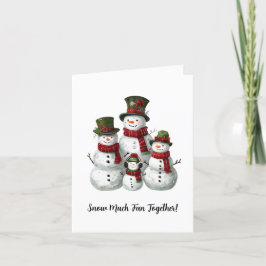 Adorable Snowman Familie in Matching Hats & Scarve Feiertagskarte