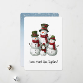 Adorable Snowman Familie in Matching Hats & Scarve Feiertagskarte
