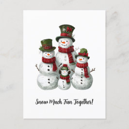 Adorable Snowman Familie in Matching Hats & Scarve Feiertagspostkarte