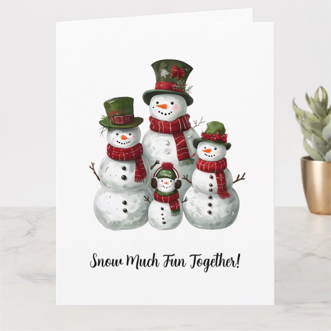Adorable Snowman Familie in Matching Hats & Scarve Karte (Kleine Pflanze)