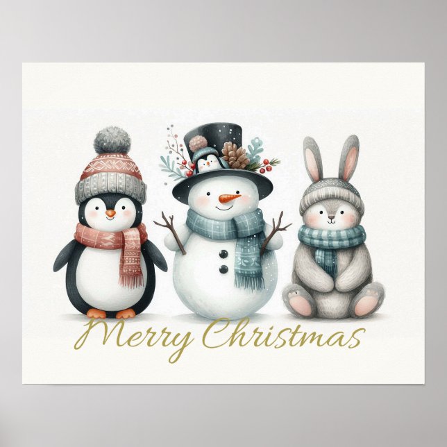 Adorable Snowman & friends Christmas wall art Poster (Vorne)