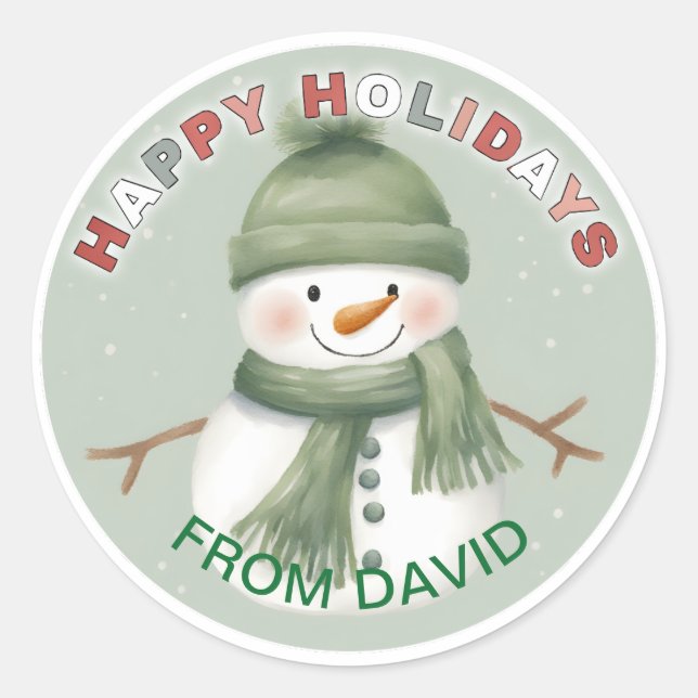 Adorable Snowman-Geschenksticker Runder Aufkleber (Vorderseite)