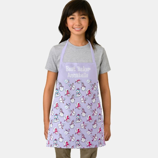 Adorable Snowman Pattern Girls Name Lilac Schürze (Insitu)