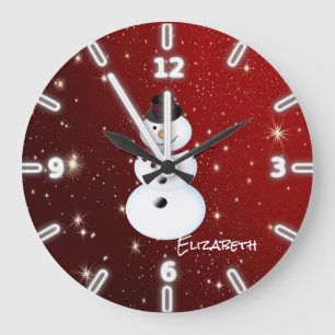 Adorable Snowman,Red -Personalized Große Wanduhr