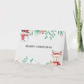 Adorable Snowman & Reindeer Blank  Dankeskarte