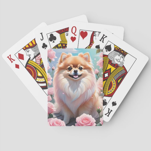 Adorable Spitz blühende Rosen Spielkarten (Rückseite)