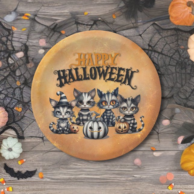 Adorable Spooky Halloween Black n' White Kittens Pappteller (Von Creator hochgeladen)