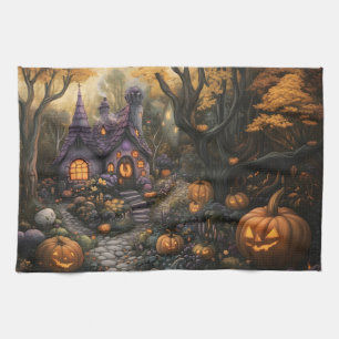 Adorable Spooky House and Halloween Pumpkin Patch Geschirrtuch