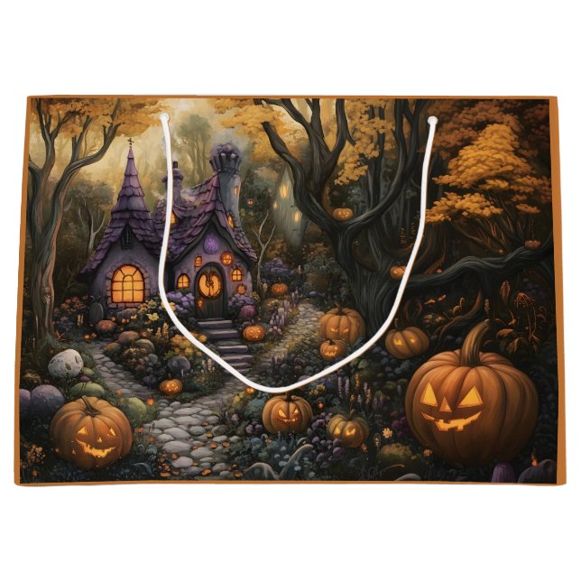 Adorable Spooky House and Halloween Pumpkin Patch Große Geschenktüte (Vorderseite)