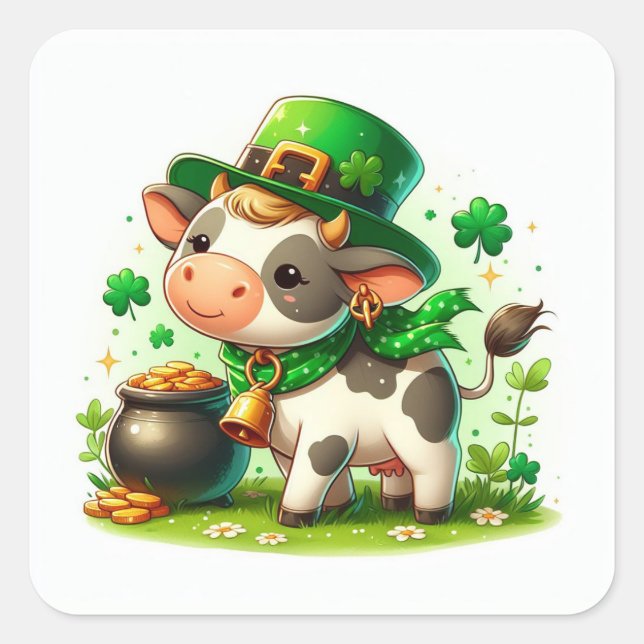 Adorable St. Patricks Day Cow Quadratischer Aufkleber (Vorderseite)