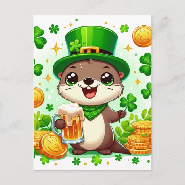 Adorable St. Patricks Day Otter Postkarte (Vorderseite)