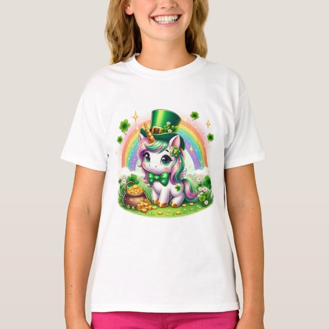 Adorable St. Patricks Day Unicorn Rainbow Gold T-Shirt (Vorderseite)