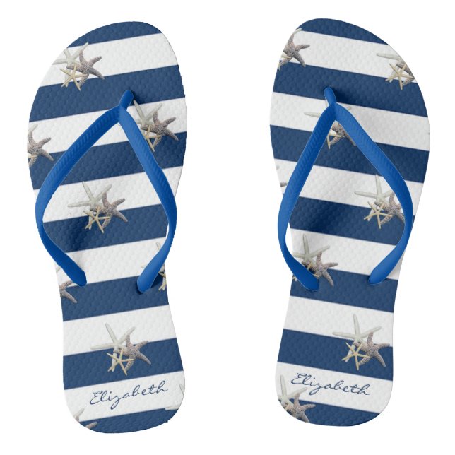 Adorable Starfish auf Streifen Personalisiert Flip Flops (Fußbett)