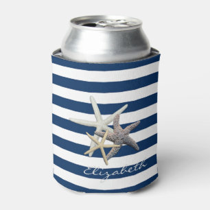 Adorable Starfish, Navy Blue Stripes Personalisier Dosenkühler
