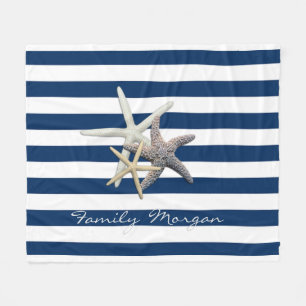 Adorable Starfish, Navy Blue Stripes Personalisier Fleecedecke
