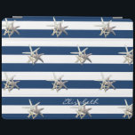 Adorable Starfish, Navy Blue Stripes Personalisier iPad Hülle<br><div class="desc">Adorable lustige Seesterne auf marineblau Hintergrund.Personalisieren Sie den Namen für sich selbst oder als niedliche Geschenkidee.</div>
