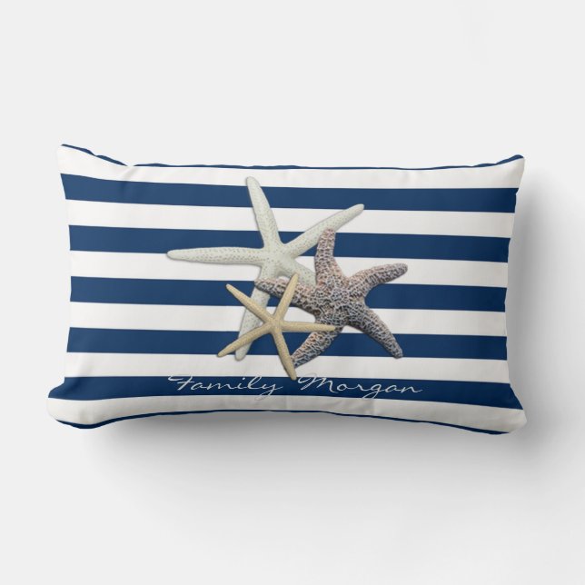 Adorable Starfish, Navy Blue Stripes Personalisier Lendenkissen (Vorderseite)