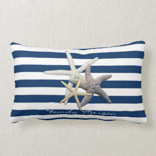 Adorable Starfish, Navy Blue Stripes Personalisier Lendenkissen
