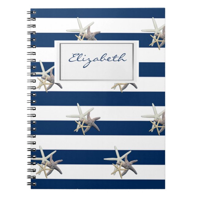 Adorable Starfish, Navy Blue Stripes Personalisier Notizblock (Vorderseite)