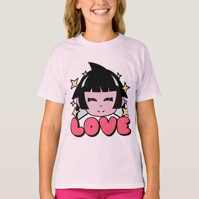 Adorable Starry-Mit Augen Girl in Pink - LIEBE T-S T-Shirt (Vorderseite)