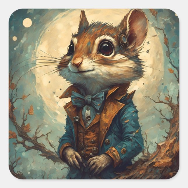 Adorable Steampunk Chipmunk Quadratischer Aufkleber (Vorderseite)