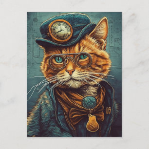 Adorable Steampunk Ginger Cat Postkarte