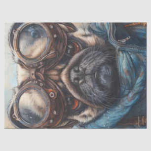Adorable Steampunk Mops Hund mit Brille Decoupage Seidenpapier