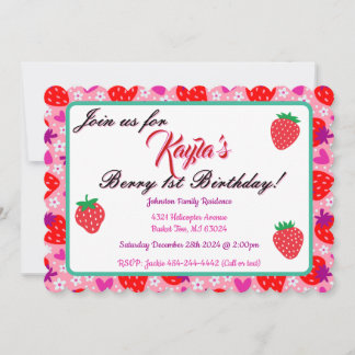 Adorable Strawberry Erste Geburtstagsparty Einladung