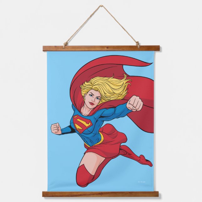 Adorable Supergirl Stance Wandteppich Mit Holzrahmen (Vorderseite)
