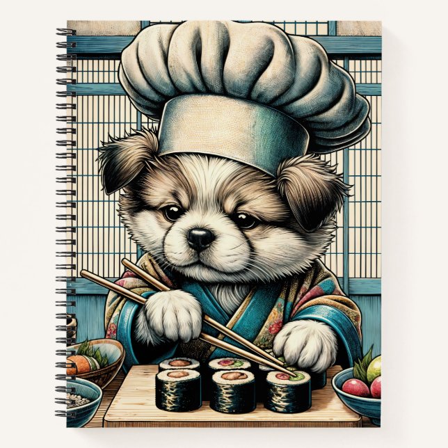 Adorable Sushi Koch Puppy Notizbuch (Vorderseite)