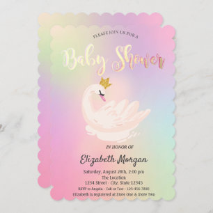 Adorable Swan Crown Holographic Baby Show Einladung