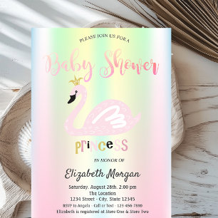 Adorable Swan Iridescent Holographic Baby Show Einladung