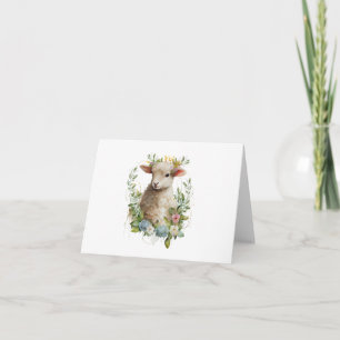 Adorable Sweet Baby Lamm mit Blume BLANK Karte