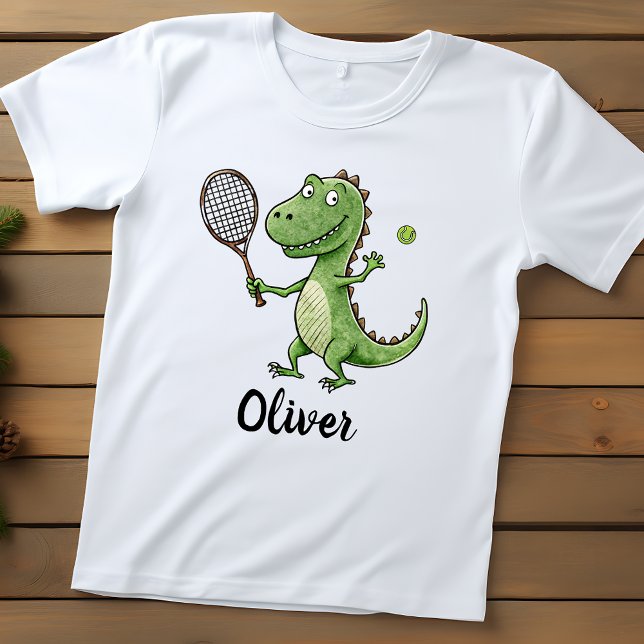 Adorable T-Rex Tennis Player Personalisiert Baby T-shirt (Von Creator hochgeladen)