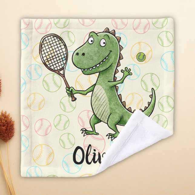 Adorable T-Rex Tennis Player Personalisiert Waschlappen (Von Creator hochgeladen)