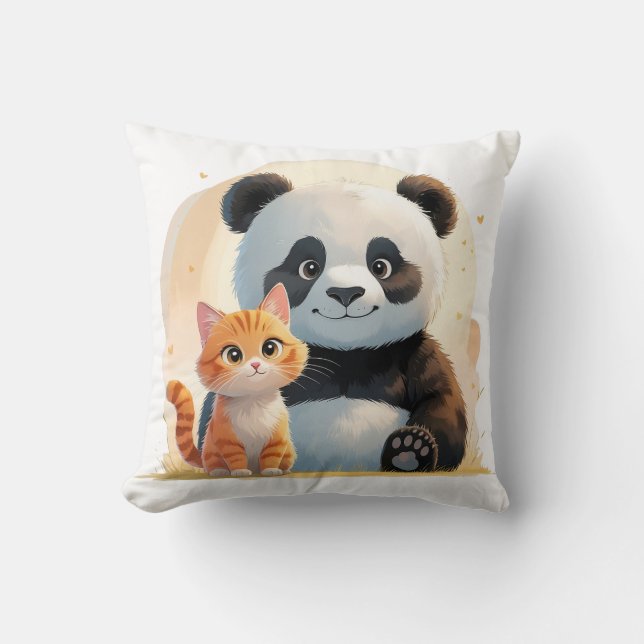 Adorable Tabby Cat & Giant Panda - Verspielte Freu Kissen (Vorderseite)