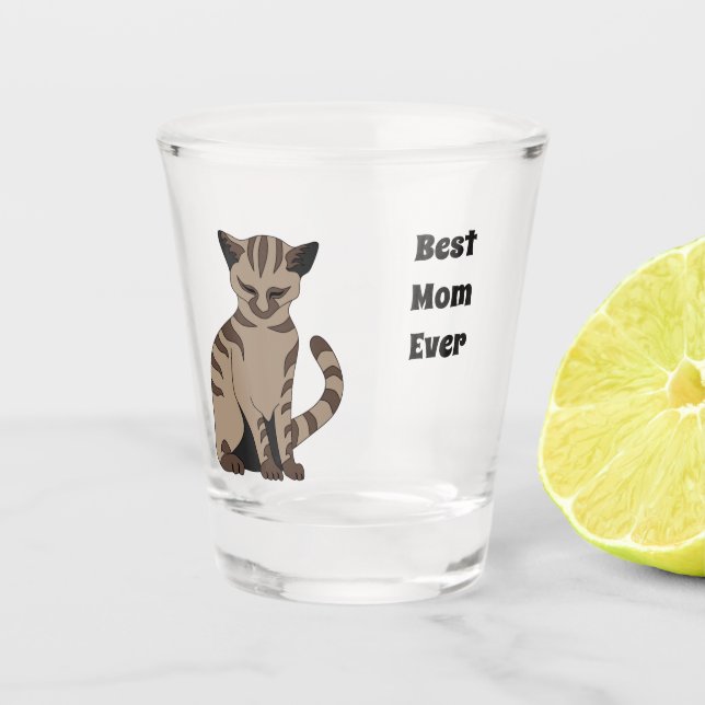 Adorable Tan Tabby Kitten Sitzen Napping Schnapsglas (Vorderseite)