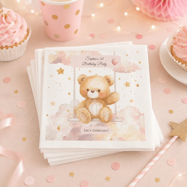 Adorable Teddy Bär Geburtstag - Custom Untersetzer Serviette (Von Creator hochgeladen)