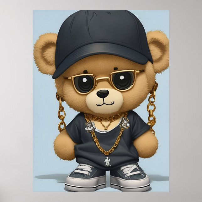 Adorable Teddy Bär im Hip Hop Stil AI Art Poster (Vorne)