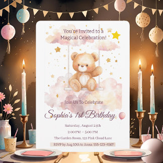 Adorable Teddy Bear 1. Geburtstag - Custom Einladung