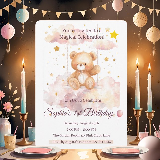Adorable Teddy Bear 1. Geburtstag - Custom Einladung (Von Creator hochgeladen)