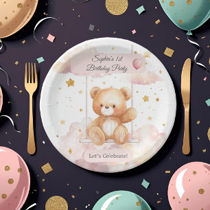 Adorable Teddy Bear 1. Geburtstag - Custom Plate Pappteller