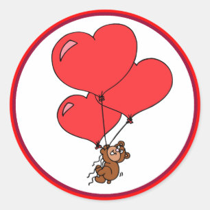 Adorable Teddy Bear and Hearts Ballon Stickers