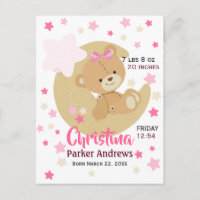 Adorable Teddy Bear Baby Girl Birth Stats